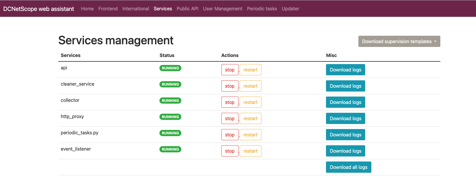 Overview of the services section