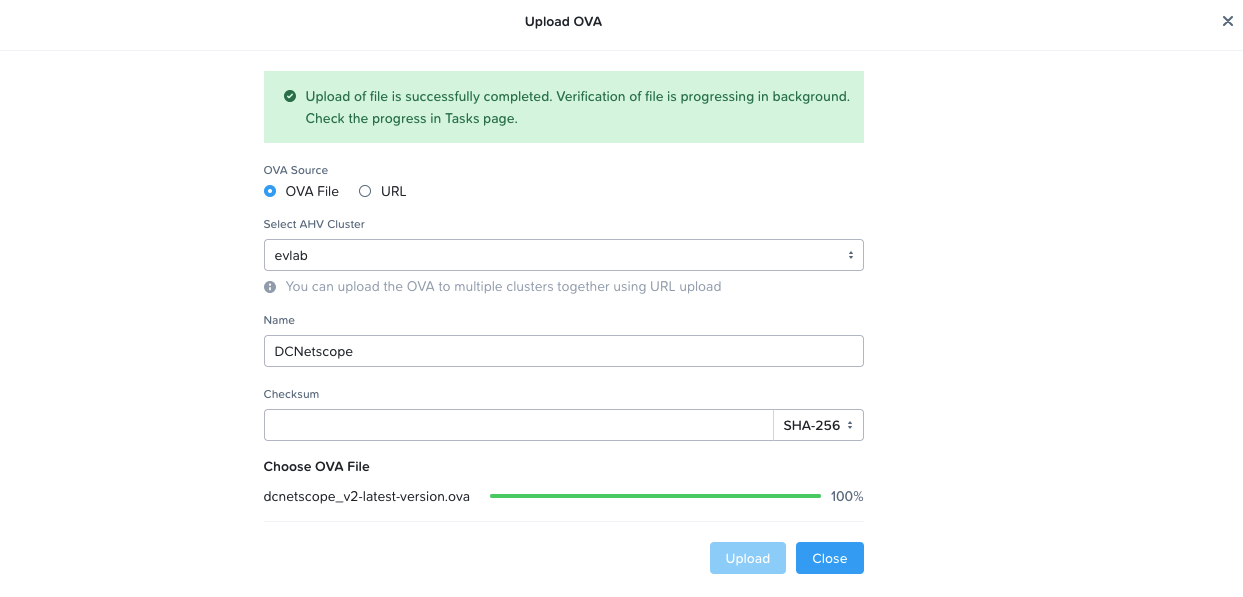 Upload OVA form