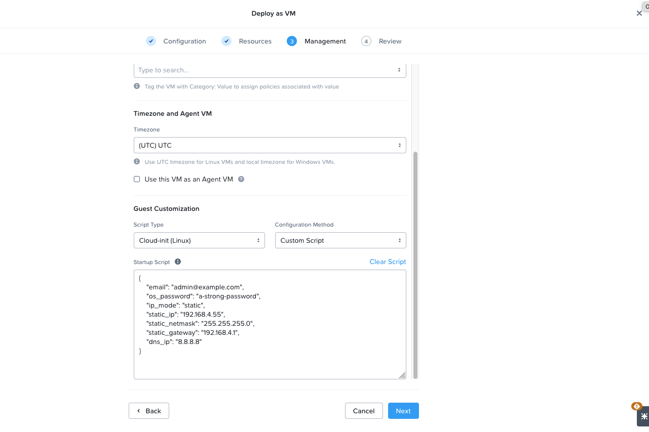 Settings of DC Netscope given to cloud-init