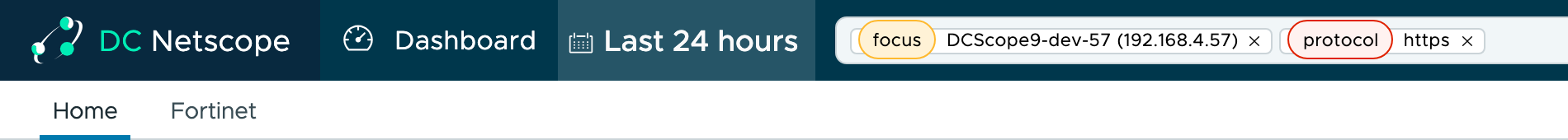 Top bar with filters