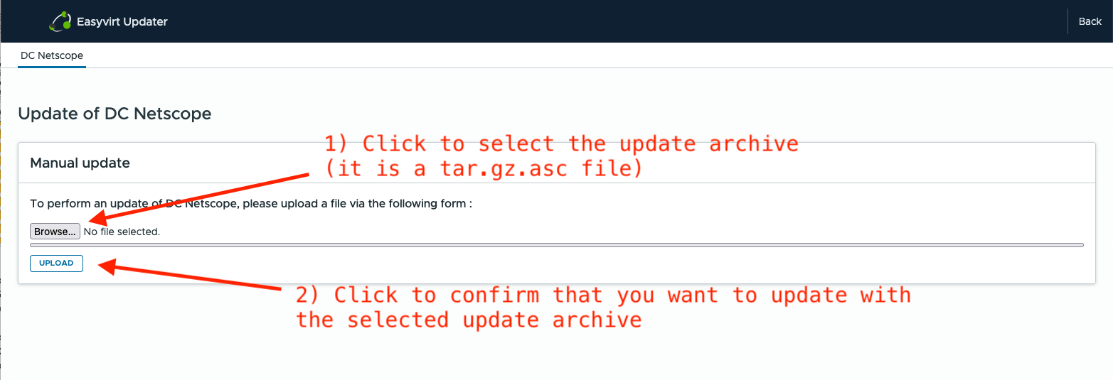 Select and upload the updater archive