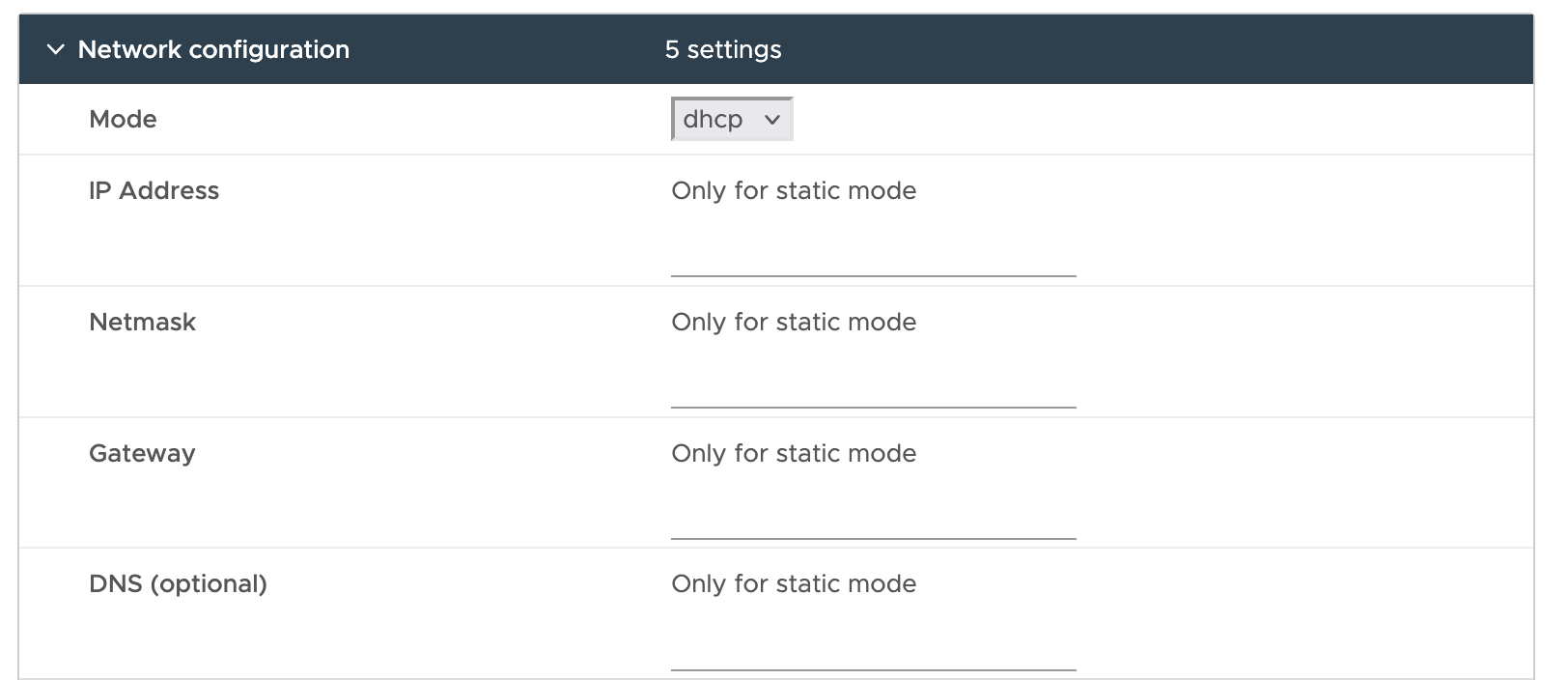 User provides information about the network configuration