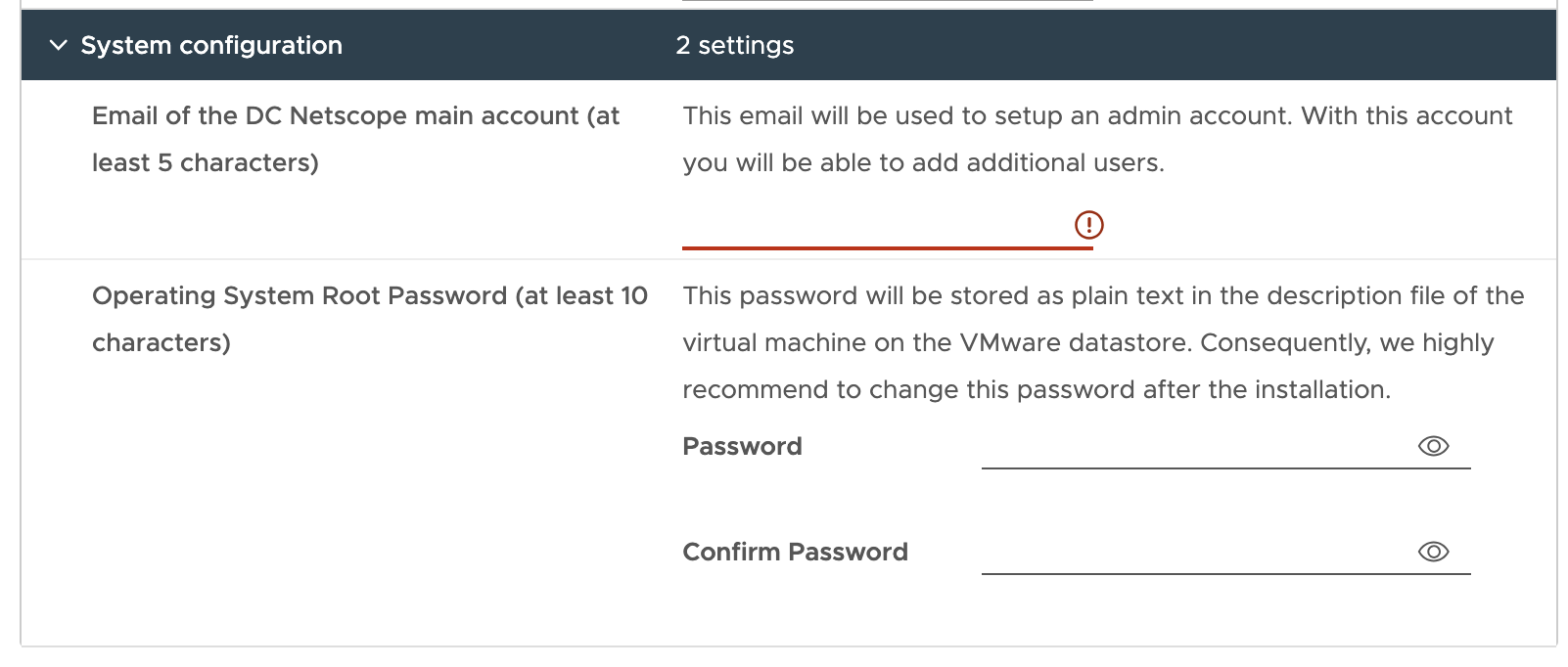 User provides information about the new admin account